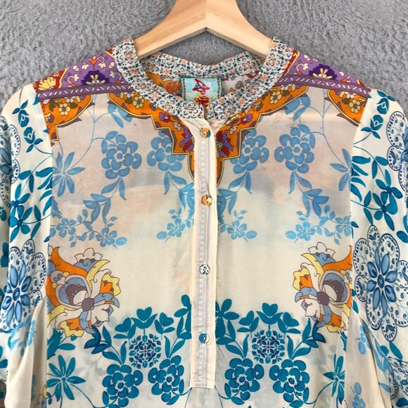 Johnny Was Floral Artsy Tunic Cupra Rayon Long Slv Boho Tropical Breezy Size MOp - Picture 3 of 13